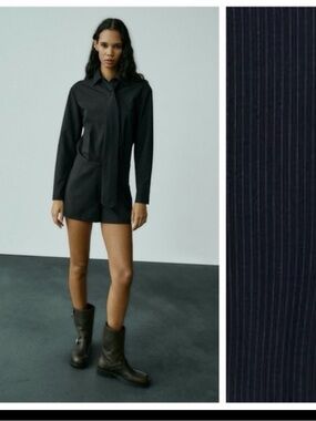 Zara black Pinstriped Short Jumpsuit no have tie